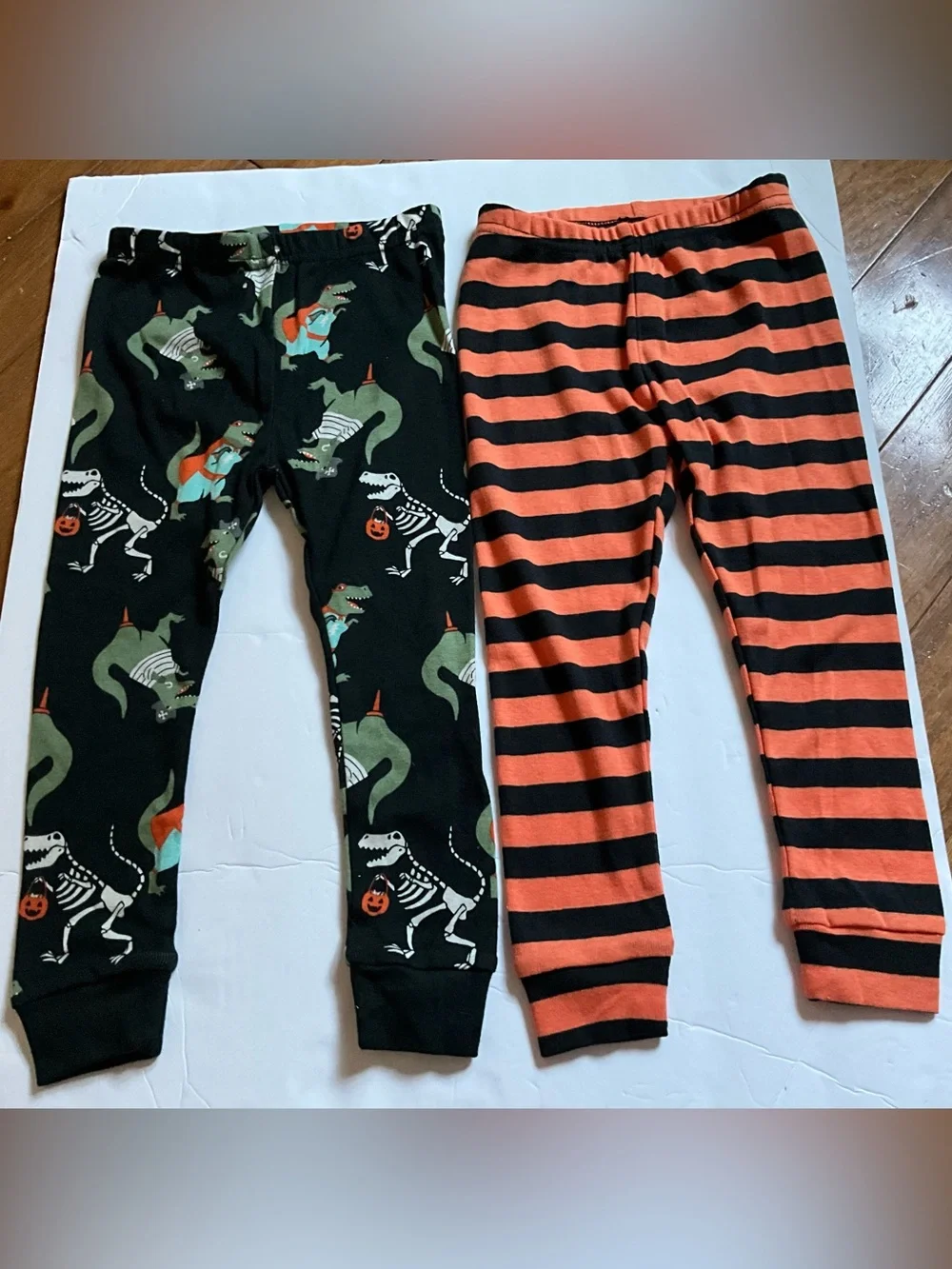 Carter's Halloween Dino & Stripe Pajama Pants (2)- Black, Orange, Green 12M